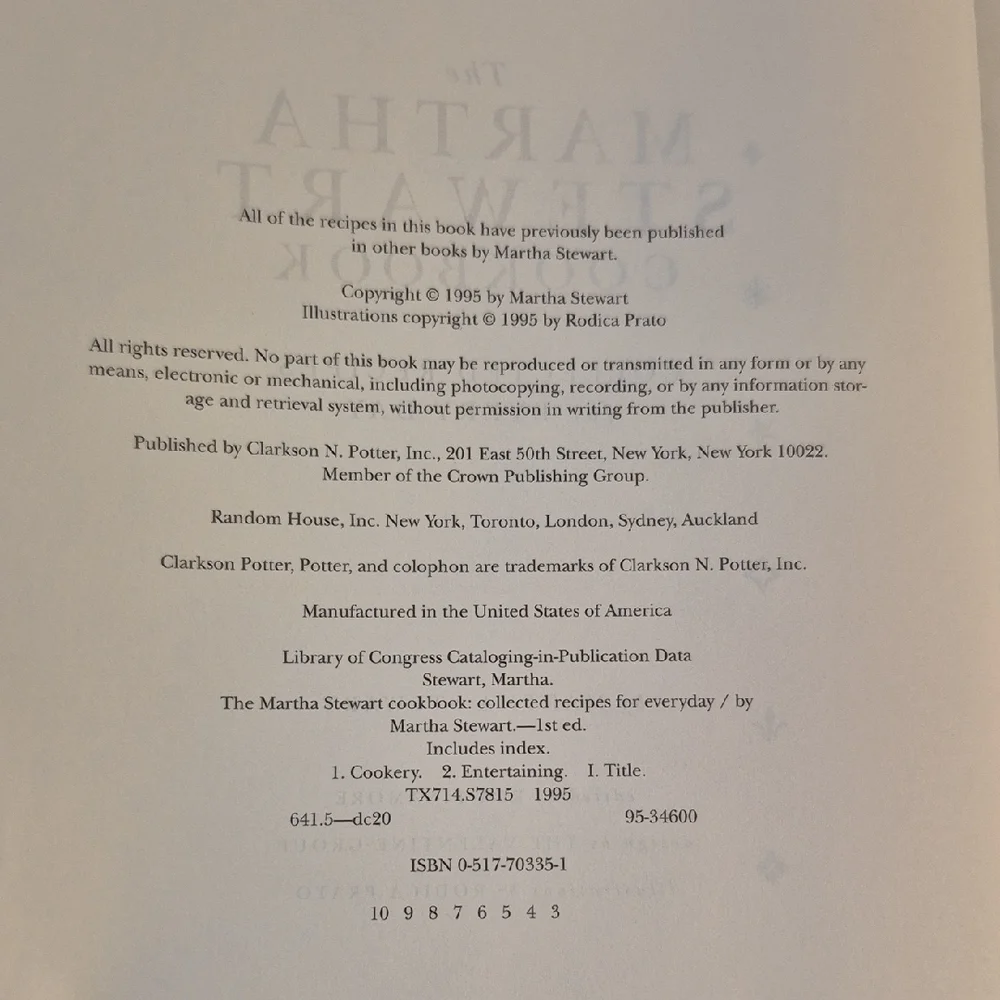 Martha Stewart Cookbook Collected Recipes For Everyday Life, Published 1995